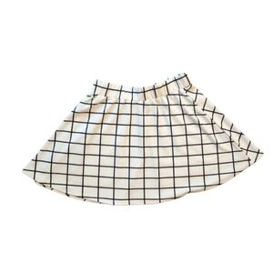 White Grid Print Circle Skirt